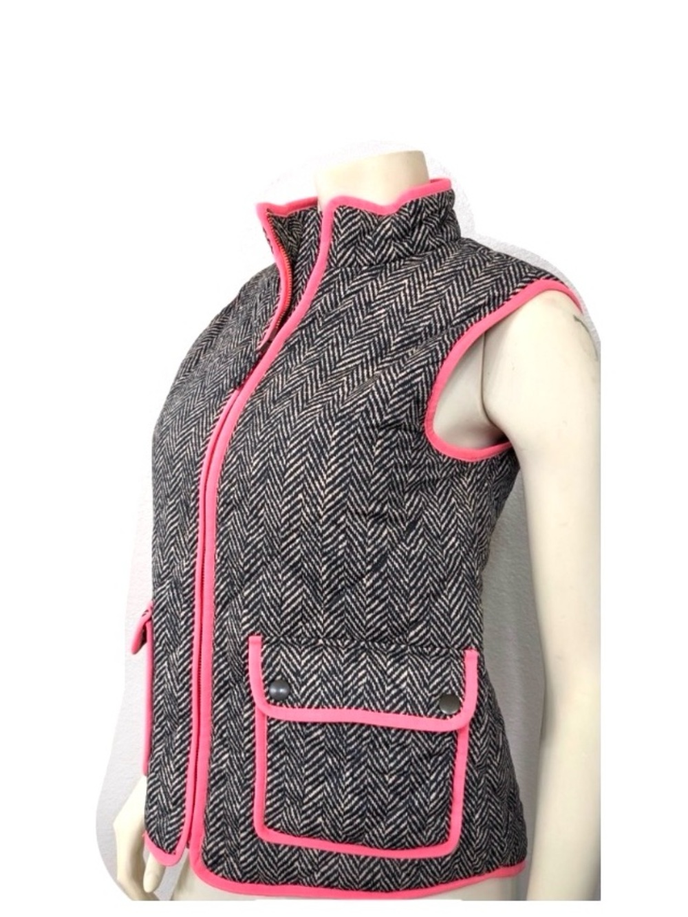 Crewcuts Black-and-White Herringbone Vest with Pink Trim